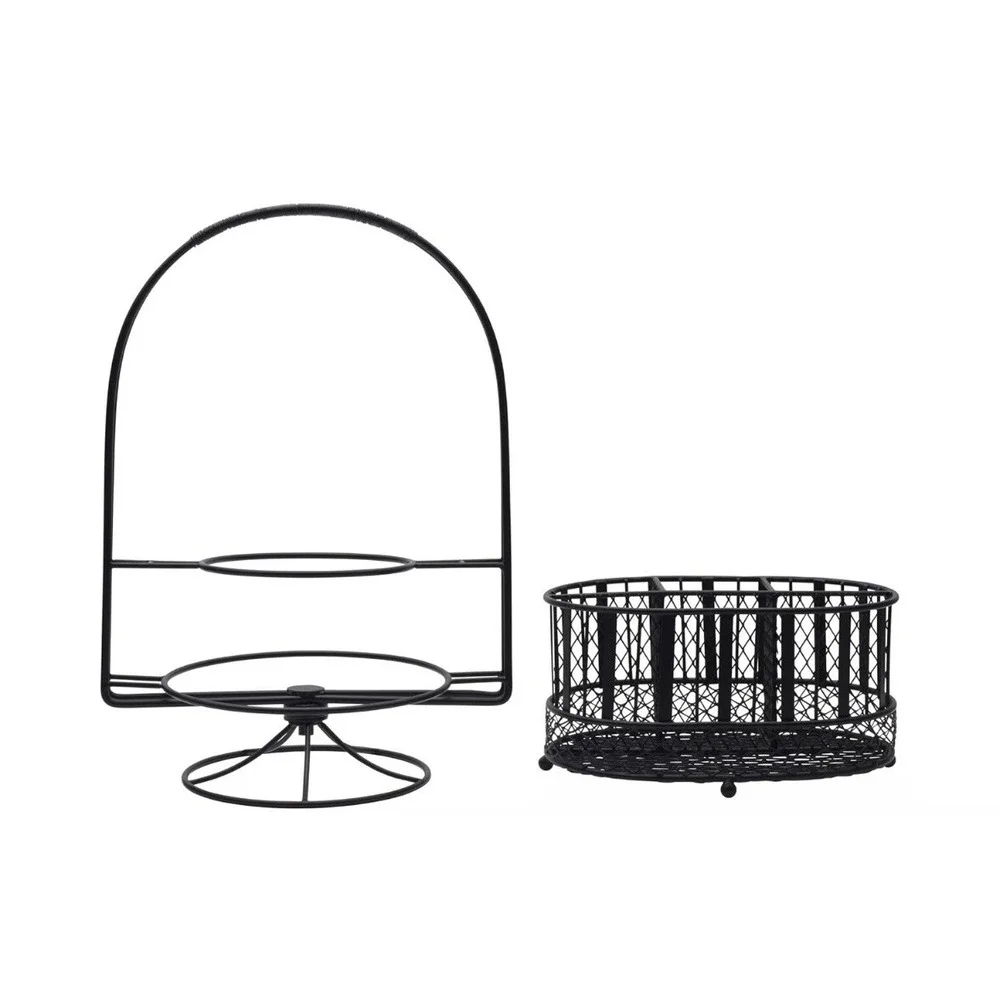 Mikasa Gourmet Basics Band Stripe Picnic Buffet Storage Caddy Farmhouse Metal